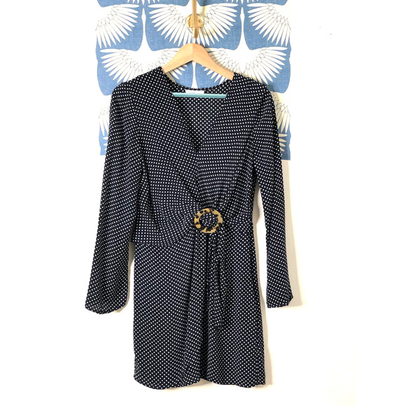 Topshop Blue Polka Dot Tortoise Belt Mini Dress - Picture 3 of 6